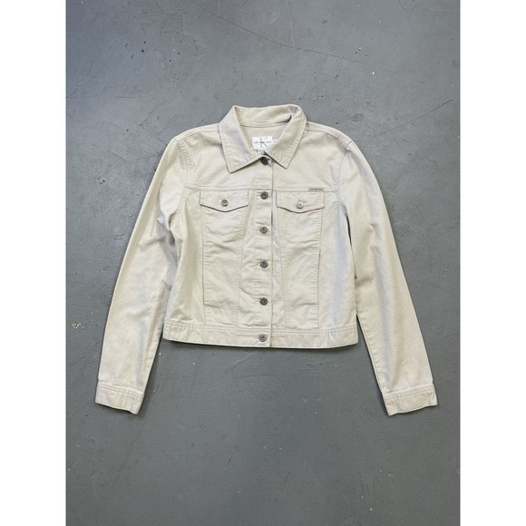 Vintage 90s Calvin Klein Ivory Sand Denim Jacket Size Medium‎ - Picture 1 of 8